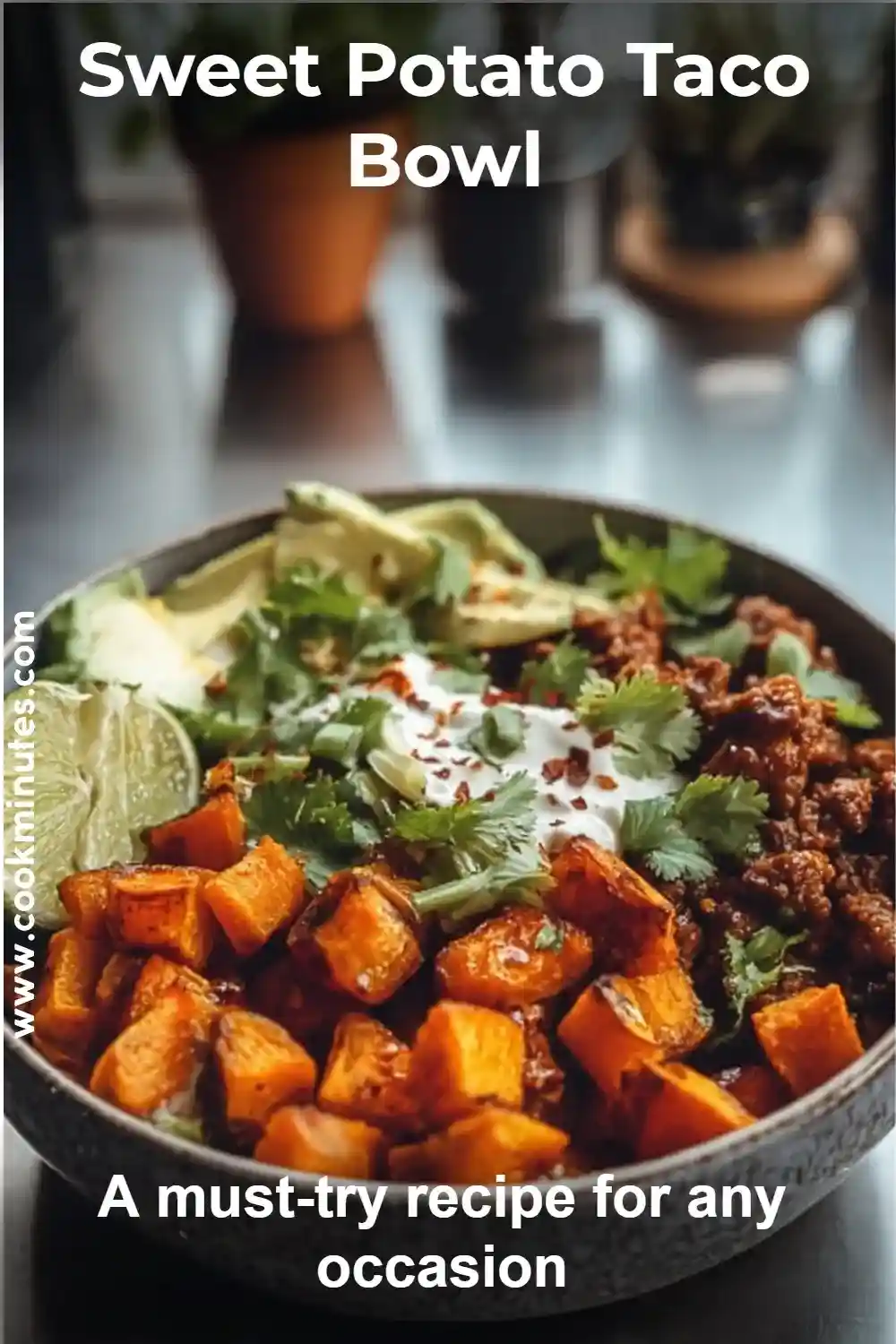 An appetizing Sweet Potato Taco Bowl filled with vibrant colors and delicious textures.