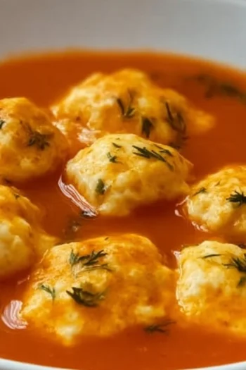 Tomato Soup with Cheesy Dumplings is the heartwarming recipe you need this season. This creamy, tangy soup paired with fluffy cheese dumplings will appeal to kids and adults alike. The scent of sautéed onion and garlic will invite you to the kitchen, making it impossible to resist a bowl of this cozy delight. Enjoy the comforting flavors that will remind you of home and warmth on a chilly day. Tomato Soup with Cheesy Dumplings