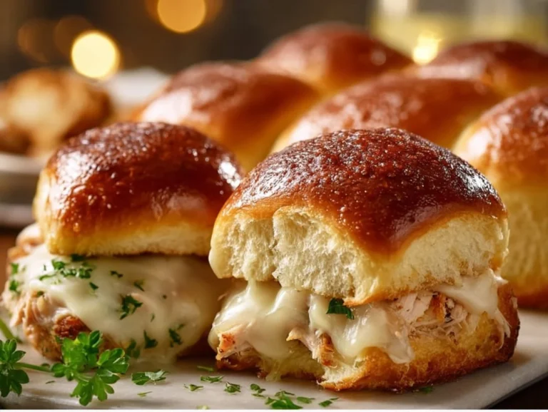 Melted Swiss, Savory Turkey – The Ultimate Party Slider! Turkey and Swiss Sliders on a platter with ingredients