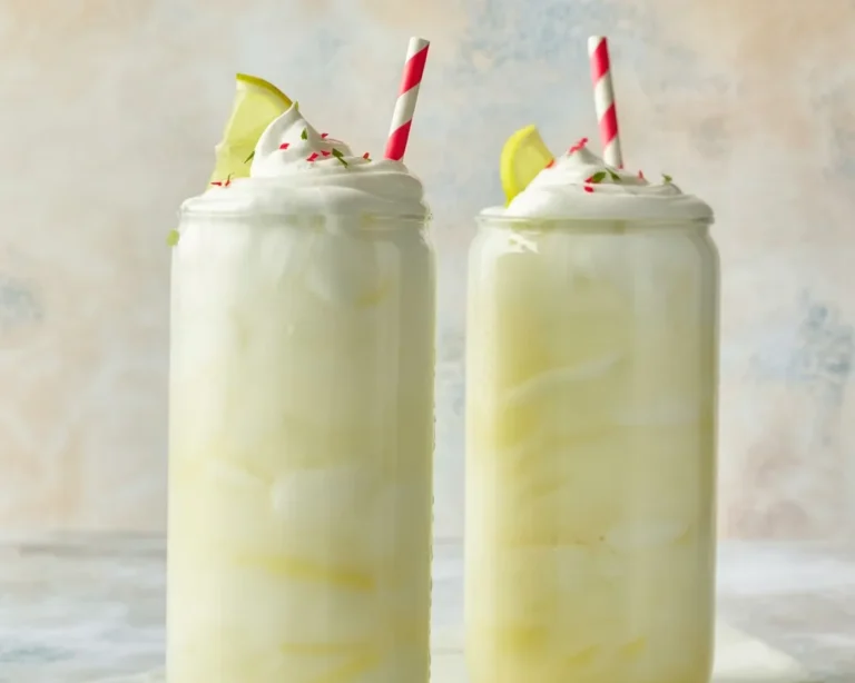 Fluffy Whipped Lemonade topped with a lemon slice and served in a glass.