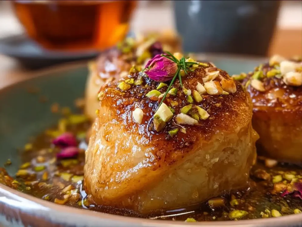 Freshly baked Peach Dumplings with a sweet pastry crust and vibrant color are a treat that captures the essence of summer. Each bite bursts with flavor, making it a perfect dessert for any gathering.