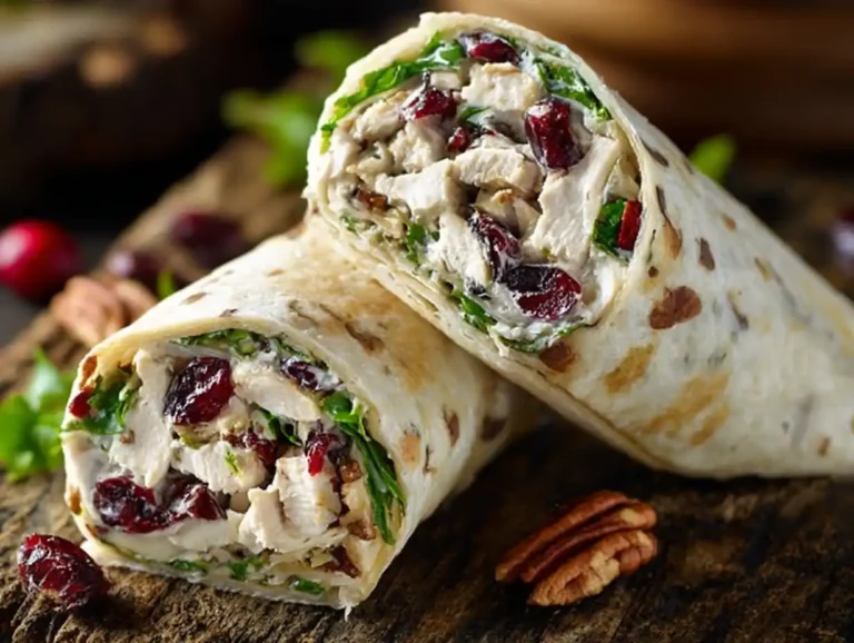 Chicken Salad Wraps with cranberries and pecans, a healthy meal option.