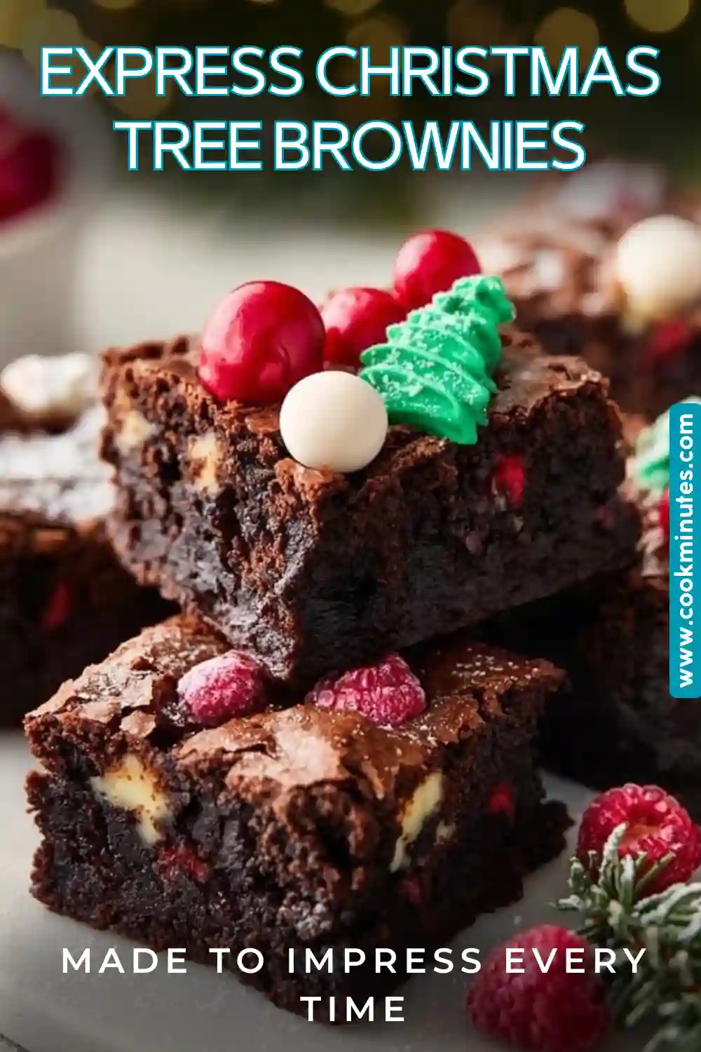 Express Christmas Tree Brownies - A festive brownie tree made with white chocolate, strawberries, and colorful sprinkles! Perfect for the holidays!