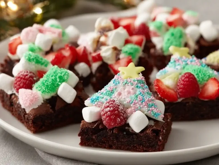 Festive Express Christmas Tree Brownies decorated with green frosting.