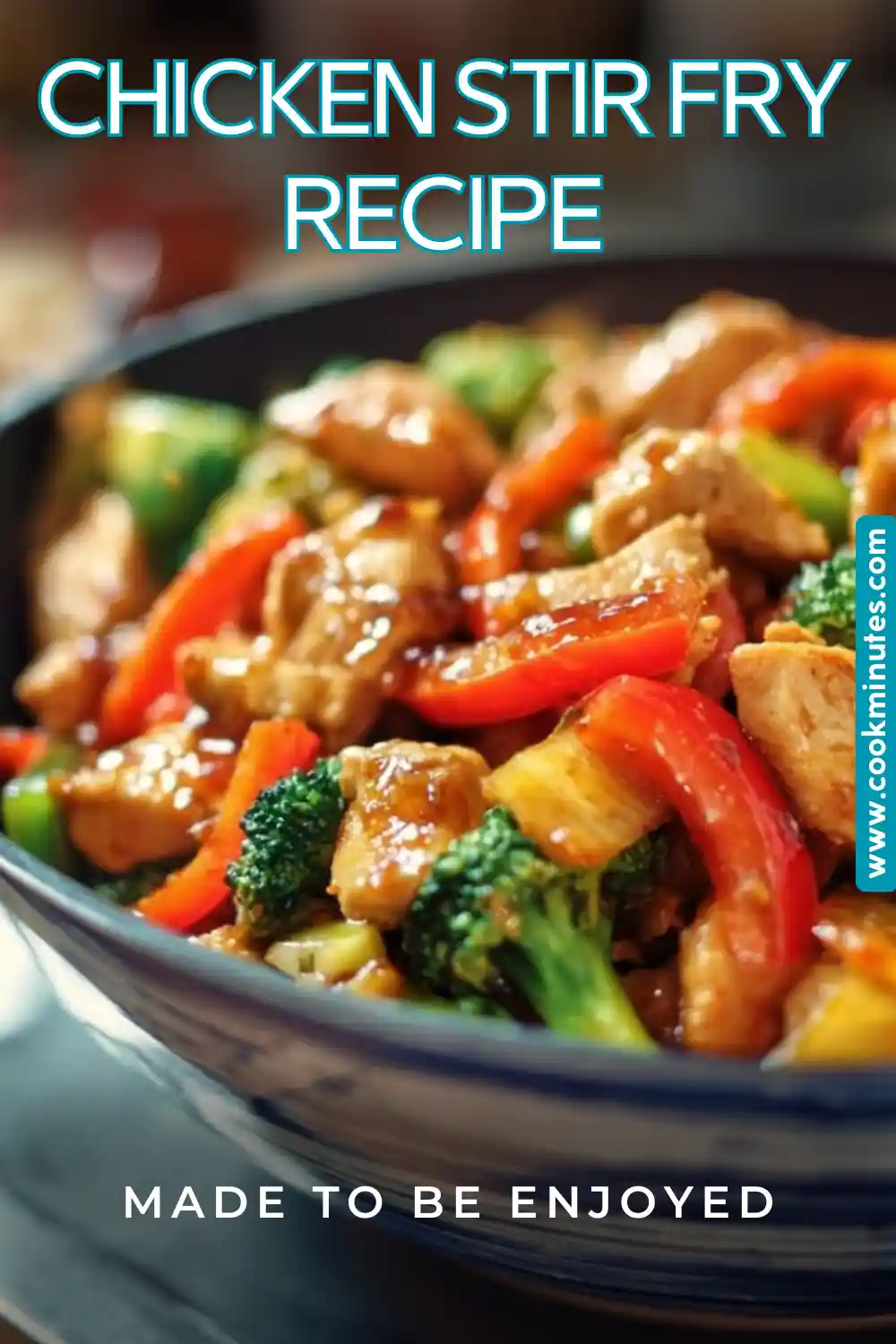 Colorful Chicken Stir Fry Recipe with fresh vegetables and tender chicken cubes.