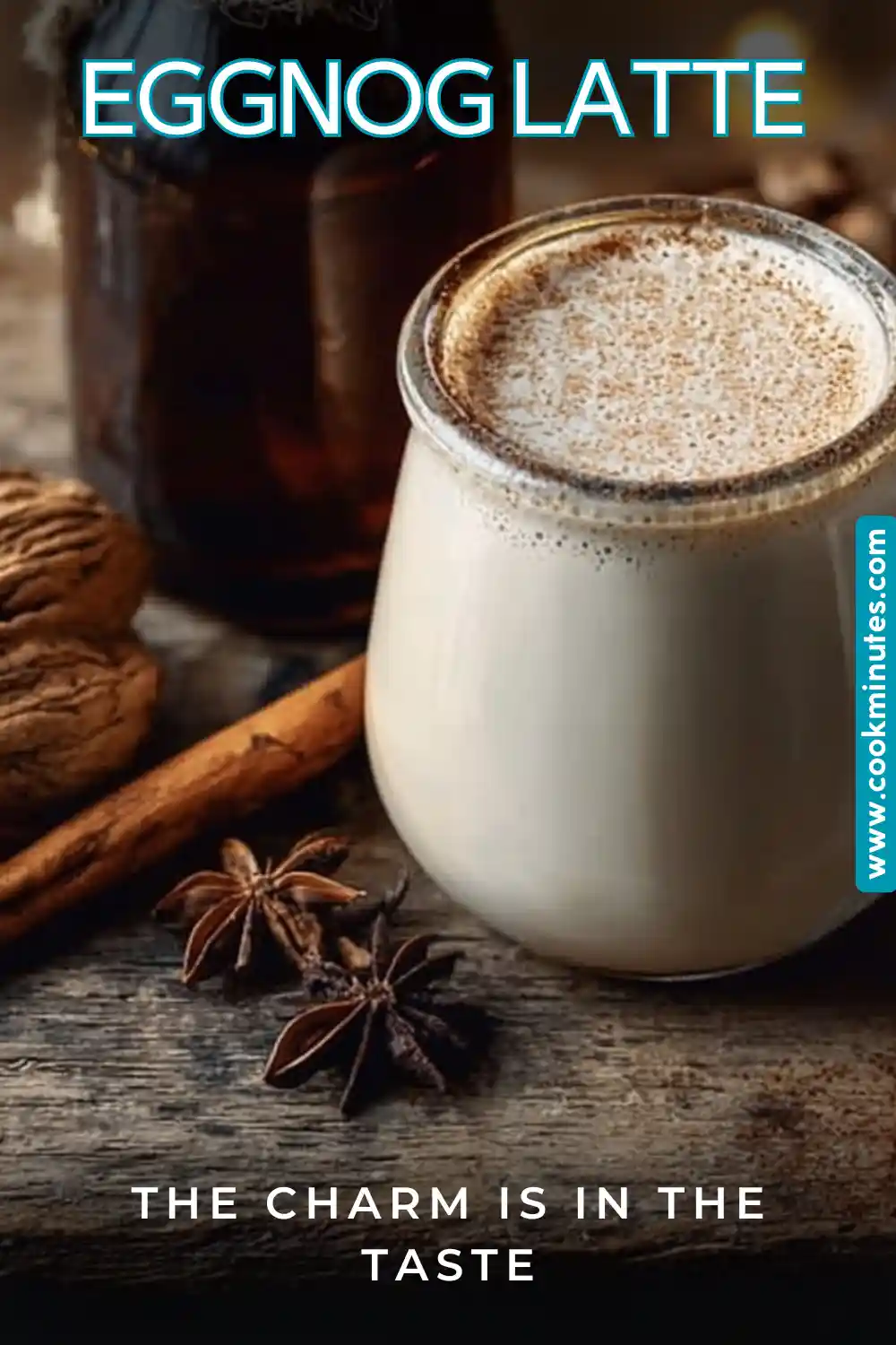Delicious Eggnog Latte topped with a sprinkle of nutmeg, perfect for winter mornings.