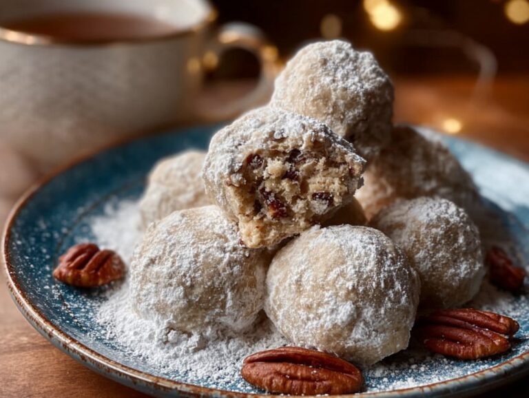 Buttery Pecan Snowballs are melt-in-your-mouth cookies that blend the richness of unsalted butter with the crunch of finely chopped pecans. These delightful treats are dusted in powdered sugar and are perfect for holiday gatherings or any sweet occasion. Try this easy recipe today! pecan snowballs