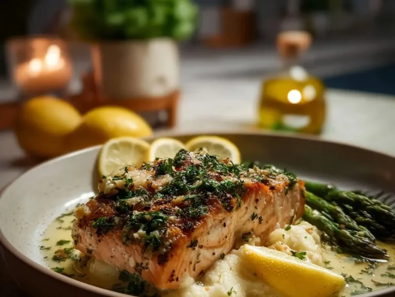 Garlic Butter Salmon: A Simple, Flavorful Dinner Anytime! Plate of Garlic Butter Salmon garnished with fresh parsley.