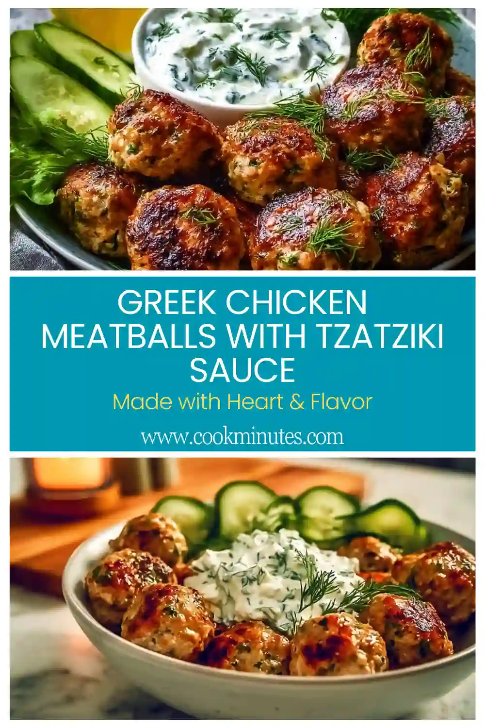 Greek Chicken Meatballs with Tzatziki Sauce - A delicious meatball dish served with creamy tzatziki sauce