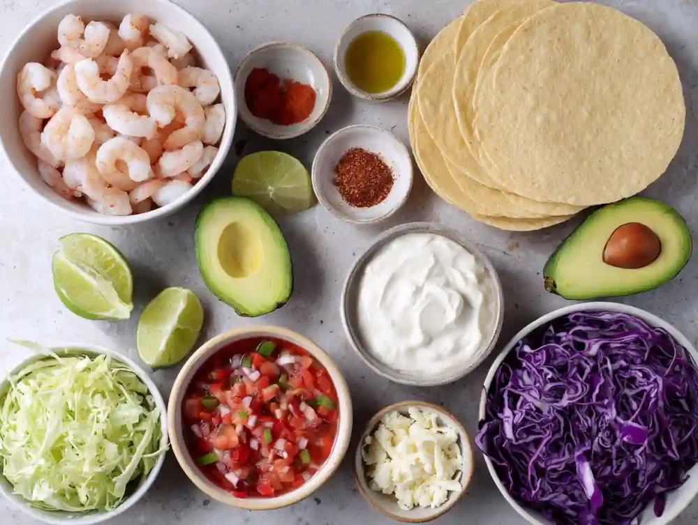 Ingredients for shrimp tostadas 