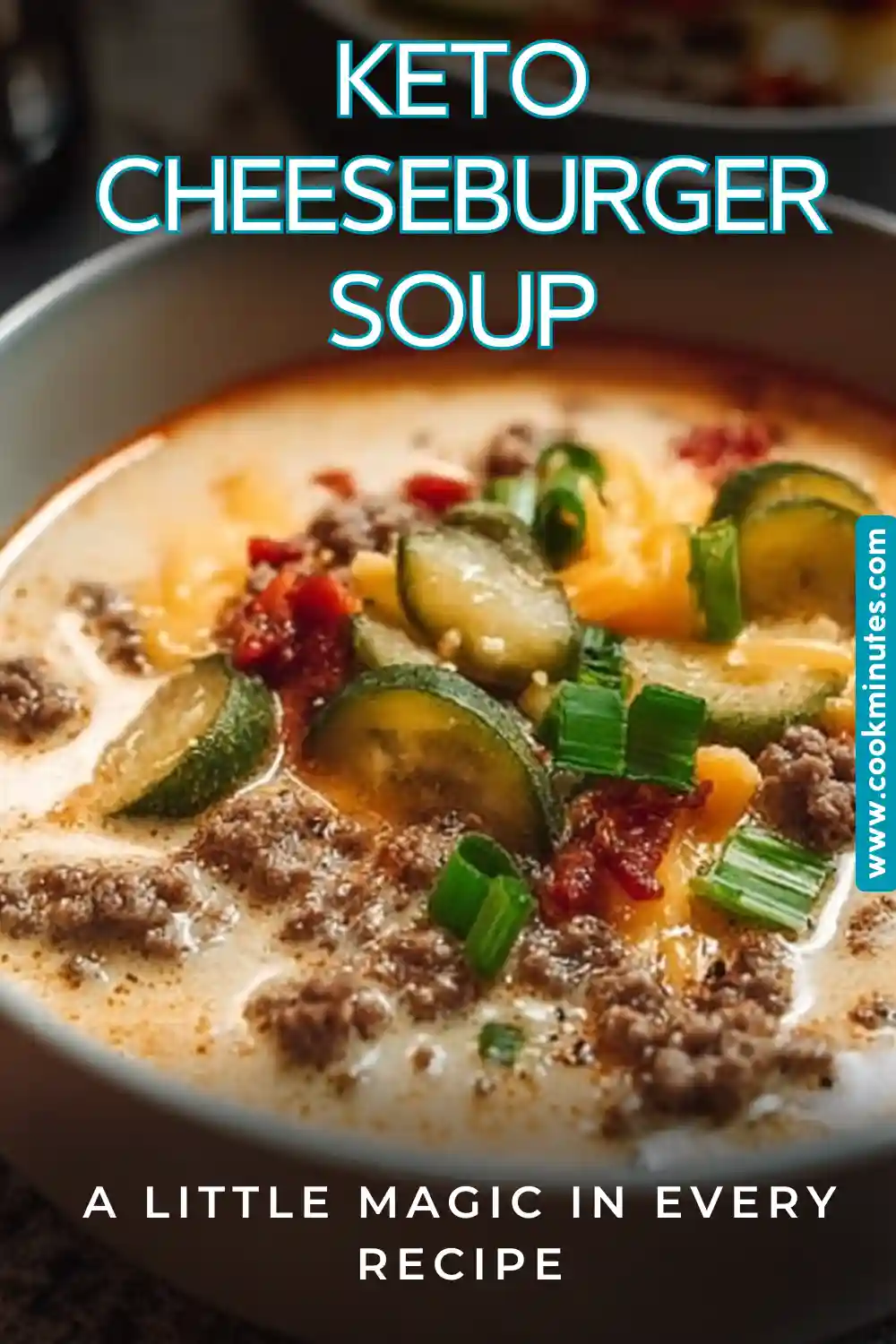 Keto Cheeseburger Soup: A Comforting Low-Carb Delight Keto Cheeseburger Soup served in a bowl with garnishes.