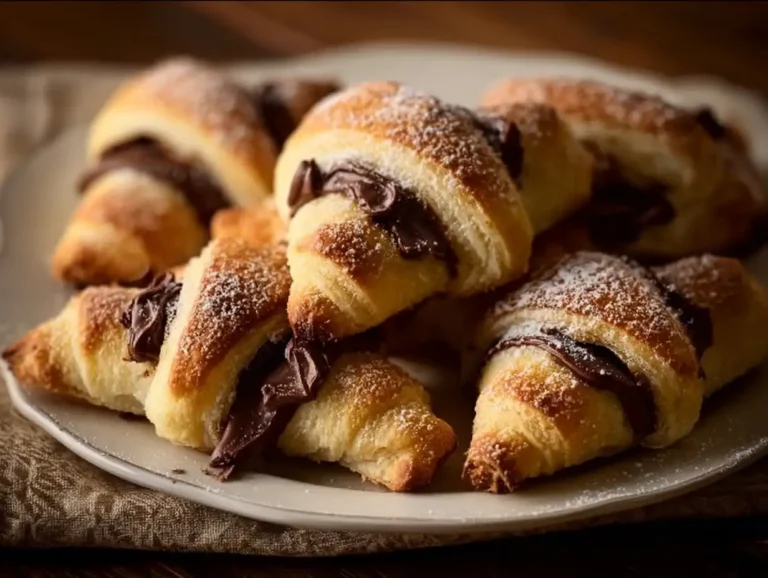 Nutella stuffed crescent rolls topped with powdered sugar.