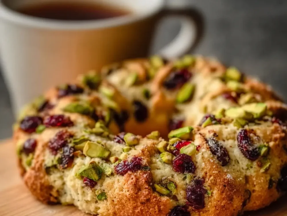 Pistachio Cranberry Wreath Cookies served