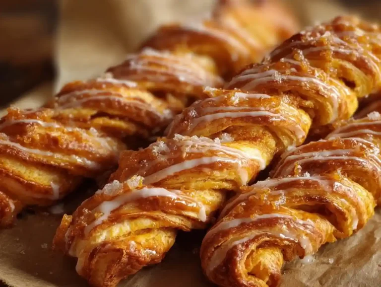 Pumpkin puff pastry twists on a baking sheet ready to be served.