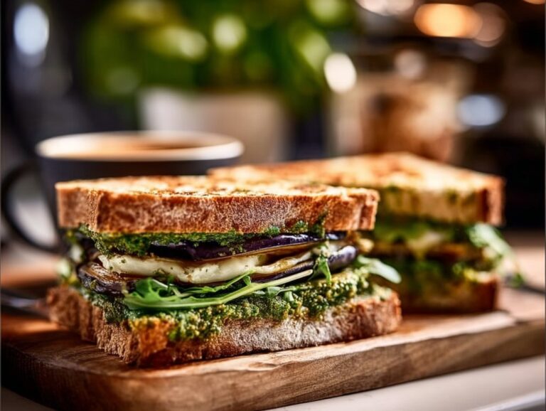Take your lunch to the next level with this incredible Eggplant Pesto Sandwich! With its savory roasted eggplant and creamy mozzarella, this recipe is not only satisfying but also a healthy choice that's easy to prepare. Eggplant Pesto