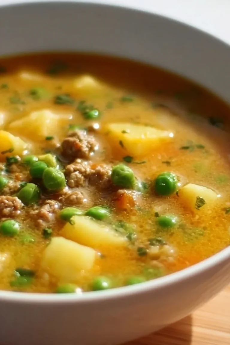 Delicious bowl of Shepherd's Pie Soup with ground meat and vegetables