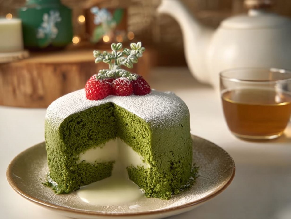 Matcha Snow-Melt Cake is a fluffy dessert that beautifully captures the essence of matcha, with layers of rich cream and the delicate sweetness of falling snow. 