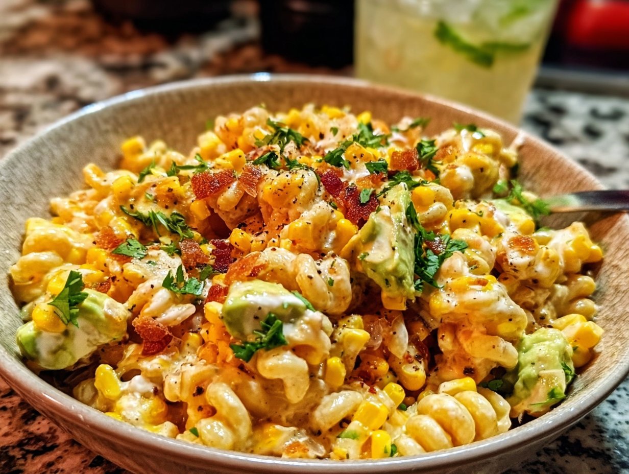 Perfect Mexican Street Corn Pasta Salad with a burst of colors and flavors.