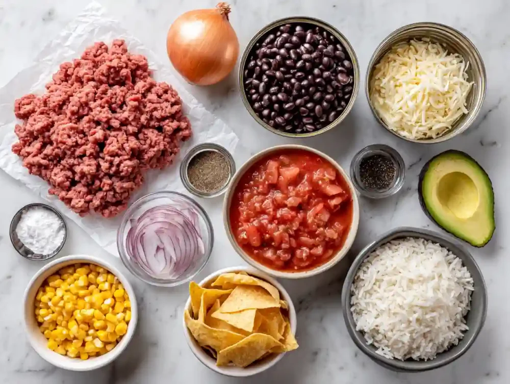 Slow Cooker Ground Beef Taco Bowls: Easy, Flavorful, and Family-Friendly all ingredients for Slow Cooker Ground Beef Taco Bowls