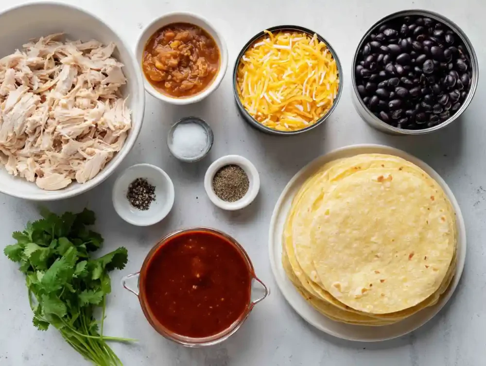Turkey Enchiladas: A Flavorful Twist on a Classic Dish A neatly arranged display of all ingredients for Turkey Enchiladas