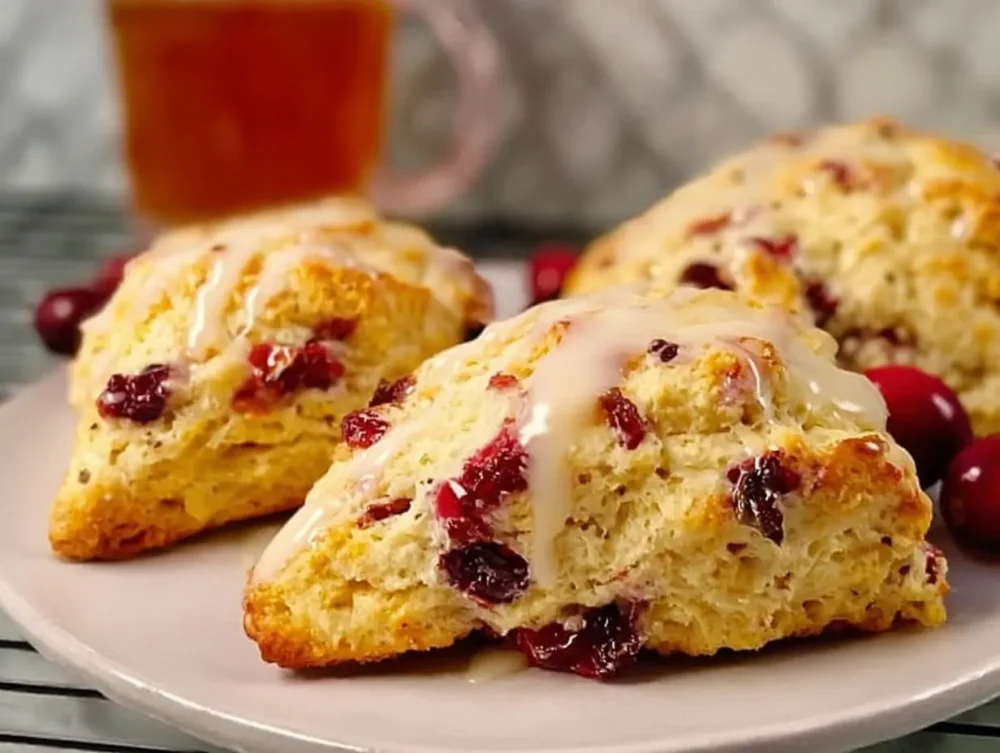 Cranberry Orange Scones: A Burst of Flavor in Every Bite! Deliciously baked Cranberry Orange Scones served on a plate, showcasing the vibrant flavors.