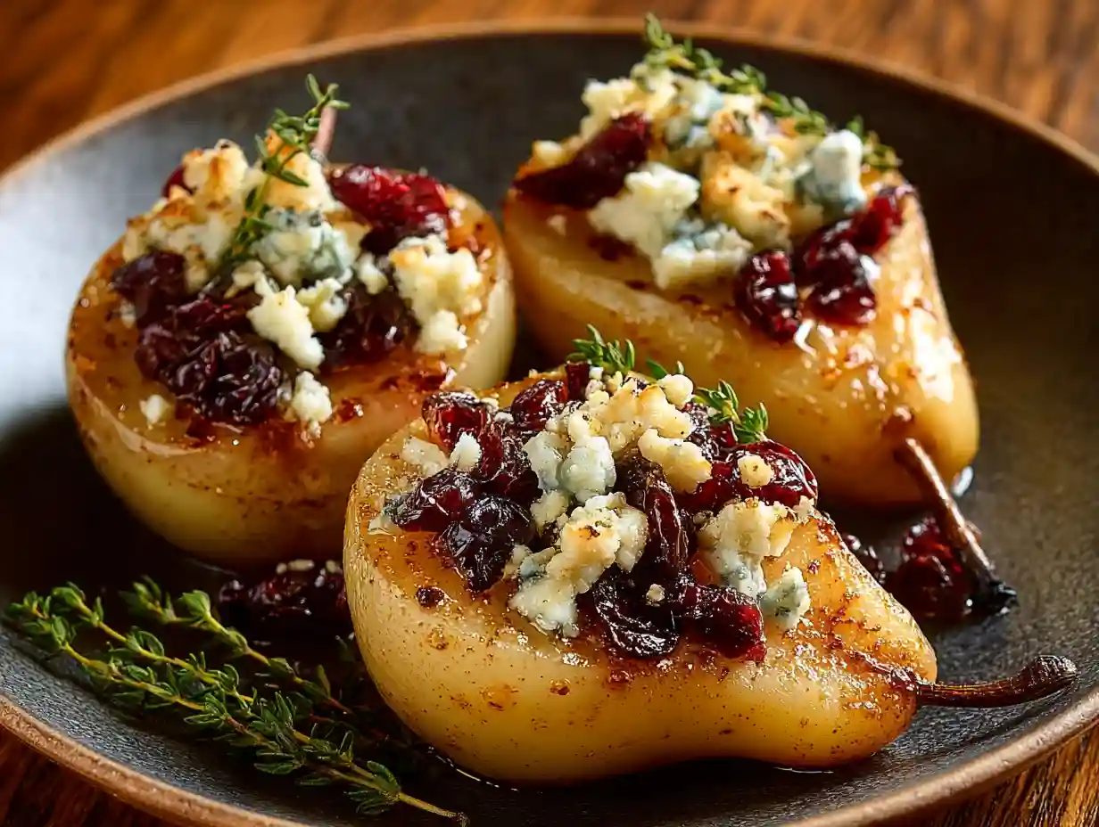 A Flavorful Baked Pears With Feta, Honey, And Cranberries
