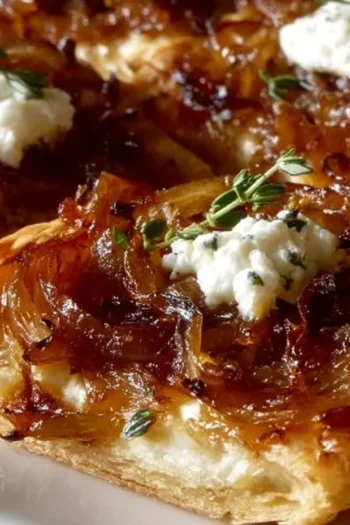 Experience the rich and indulgent flavors of caramelized onion goat cheese tarts. This simple recipe combines flaky puff pastry with sweet onions and tangy goat cheese to create a perfect appetizer or snack for any occasion. Enjoy it today! Caramelized Onion Goat Cheese Tarts