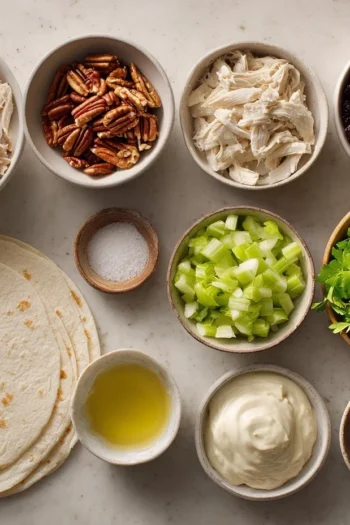 Delight in these Chicken, Cranberry, Pecan Salad Wraps, combining shredded chicken, sweet cranberries, and crunchy pecans for a flavorful meal on the go. Perfect for picnics or quick lunches! Chicken Cranberry Pecan Salad