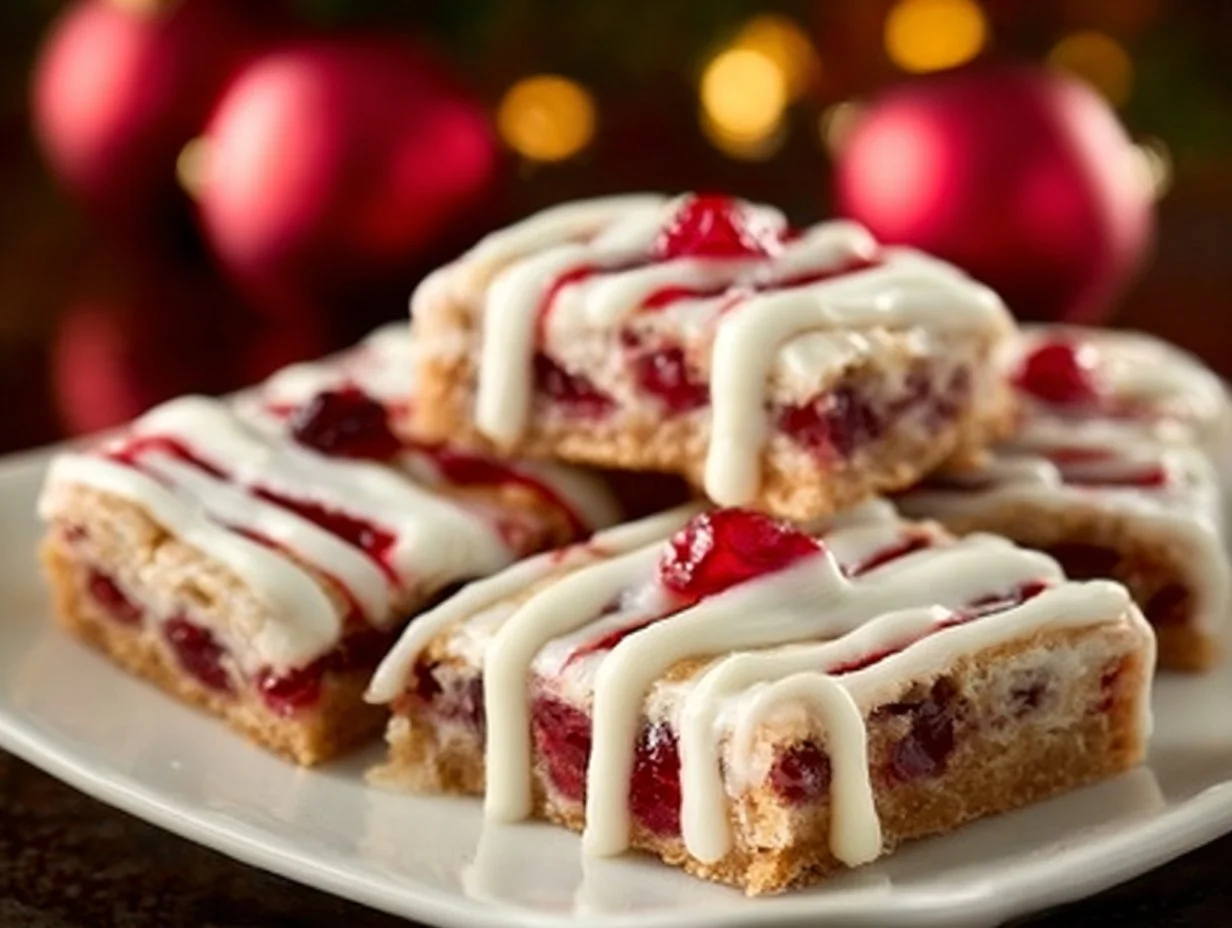 Delicious Christmas Cherry Bars with festive toppings for the holiday season