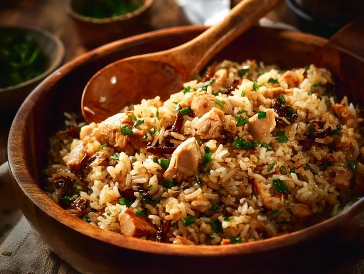 Healthy Chicken and Rice Bowl: A Simple & Flavorful Meal Healthy chicken and rice bowl with fresh vegetables and seasonings