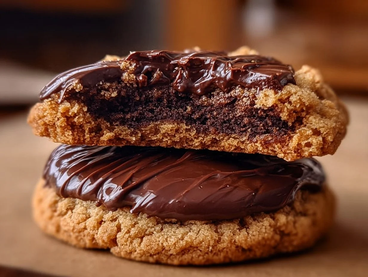Healthy peanut butter Greek yogurt chocolate fudge cookies on a plate