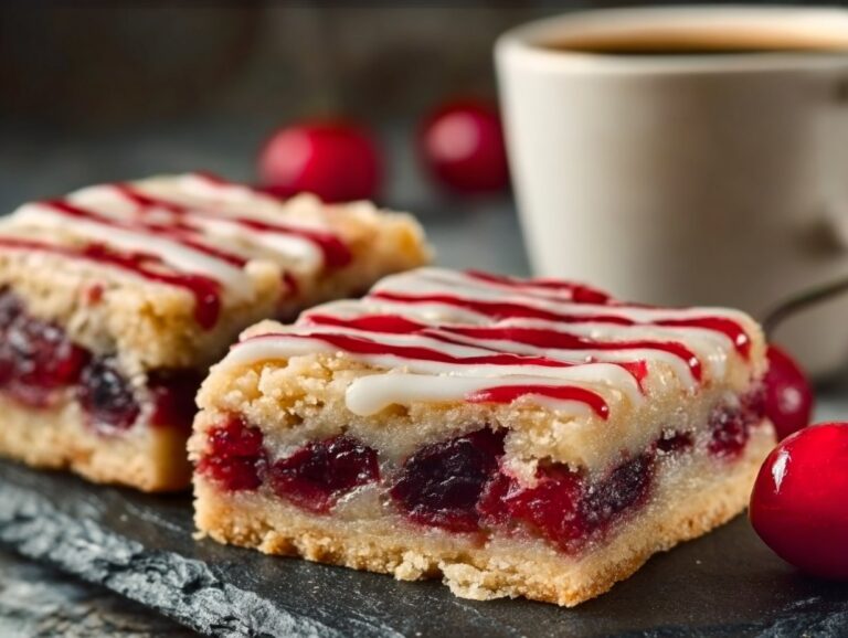 Craving a festive dessert that’s simple yet decadent? These Christmas Cherry Bars will become your new holiday favorite! Soft, buttery crust paired with sweet cherry filling and a drizzle of almond glaze makes for a treat everyone will love. Christmas Cherry Bars
