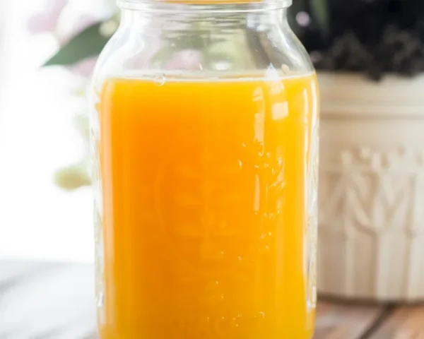 Freshly made Jamu Juice Recipe, an Indonesian turmeric ginger drink with health benefits.