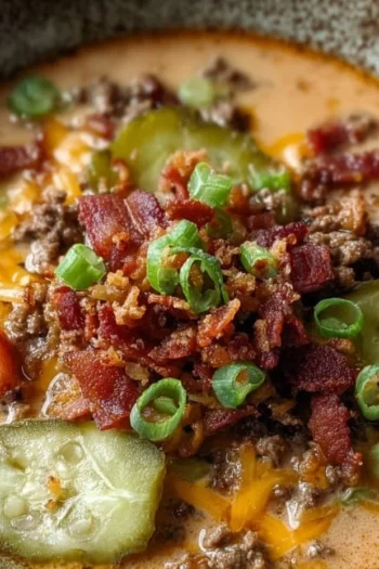 Keto Cheeseburger Soup: A Comforting Low-Carb Delight "Creamy, cheesy, and so satisfying, this Keto Cheeseburger Soup is the ultimate comfort food!" Keto Cheeseburger soup