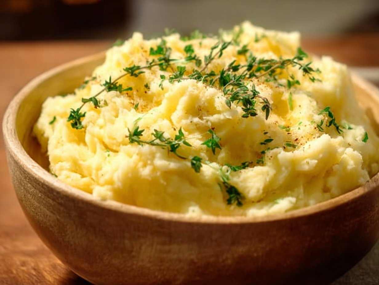 Delicious Garlic Cheddar Mashed Potatoes - creamy and flavorful.