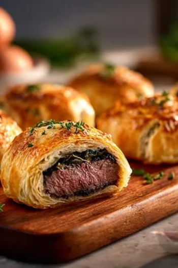 Mini Beef Wellington Parcels: A Delightful Bite-Sized Treat Indulge in the savory delights of Mini Beef Wellington Parcels! These bite-sized gourmet treats, filled with tender beef and earthy mushrooms wrapped in flaky pastry, are perfect for any occasion or as a delightful appetizer. Beef Wellington