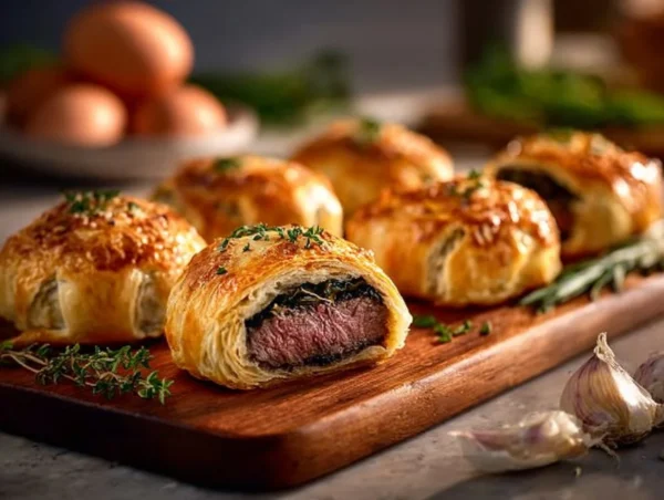 Mini Beef Wellington Parcels made with tender beef and flaky pastry