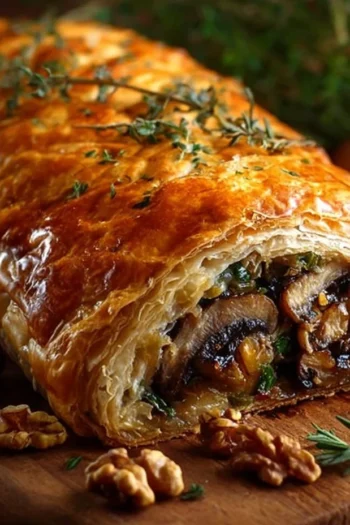 Looking for an earthy, hearty dish? This Mushroom and Walnut Wellington recipe combines finely chopped mushrooms and walnuts, encased in a flaky puff pastry. It's perfect for family dinners or any occasion where comfort food is a must. Mushroom and Walnut Wellington
