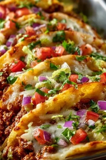 Discover the ultimate comfort food fusion with these Oven-Baked Cheesy Tacos! Your family will adore the deliciously crispy shells filled with savory goodness, easy to make and perfect for any meal. Experience the joy of this loaded taco recipe that's perfect for weeknight dinners or gathering with friends. cheesy tacos