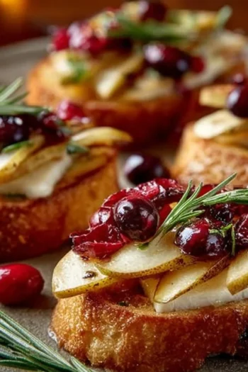 Discover how to make the perfect Pear Brie Cranberry Crostini, a delicious and easy appetizer that combines sweet and savory flavors. Perfect for parties! Pear Brie Cranberry Crostini