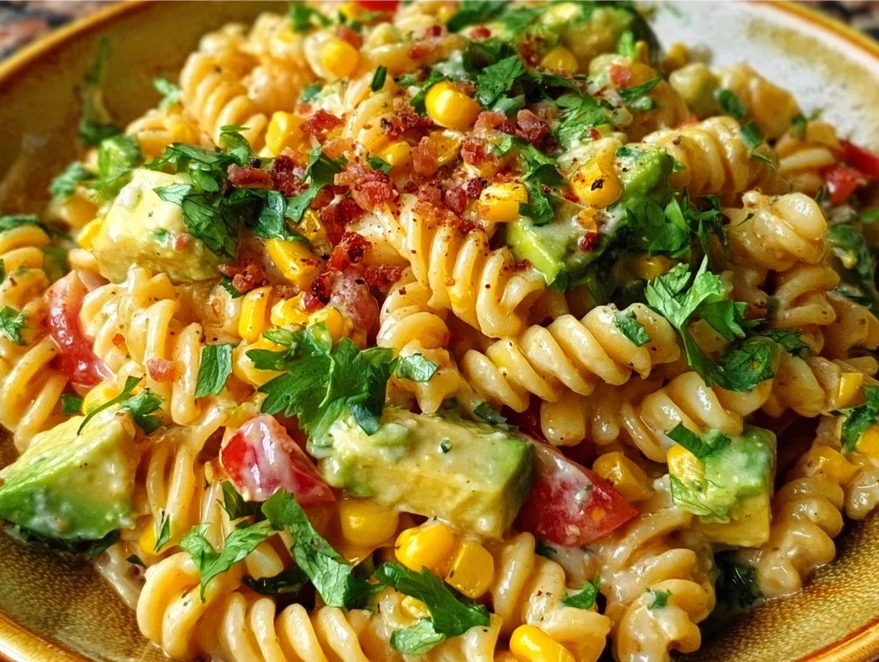 Delicious Mexican street corn pasta salad with vibrant ingredients and flavors