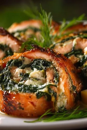 Experience the mouthwatering blend of juicy salmon encasing a savory filling of spinach and feta cheese in these delightful Spinach & Feta Stuffed Salmon Pinwheels. Perfect for a weeknight dinner or impressing guests! Stuffed Salmon Pinwheels