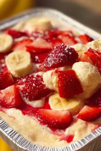 "This Strawberry Banana Pudding brings together fresh fruit and creamy goodness in every spoonful!" strawberry banana pudding