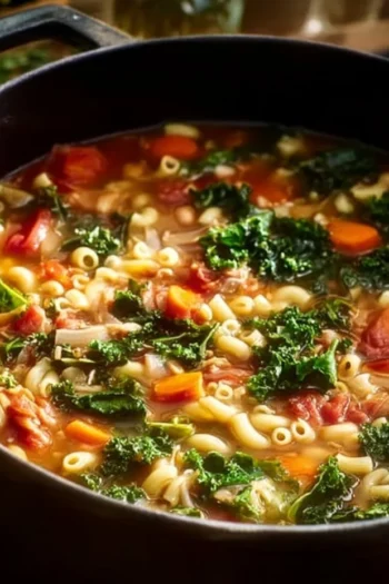 Cozy up with a bowl of Turkey Minestrone Soup that's not only hearty but overwhelmingly flavorful! Turkey Minestrone