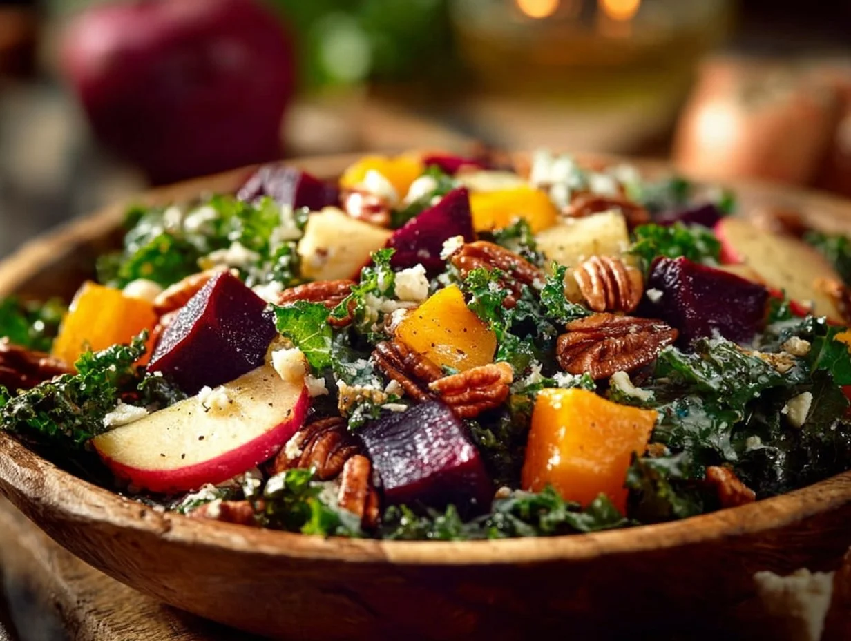 Colorful Winter Garden Salad with fresh vegetables and herbs