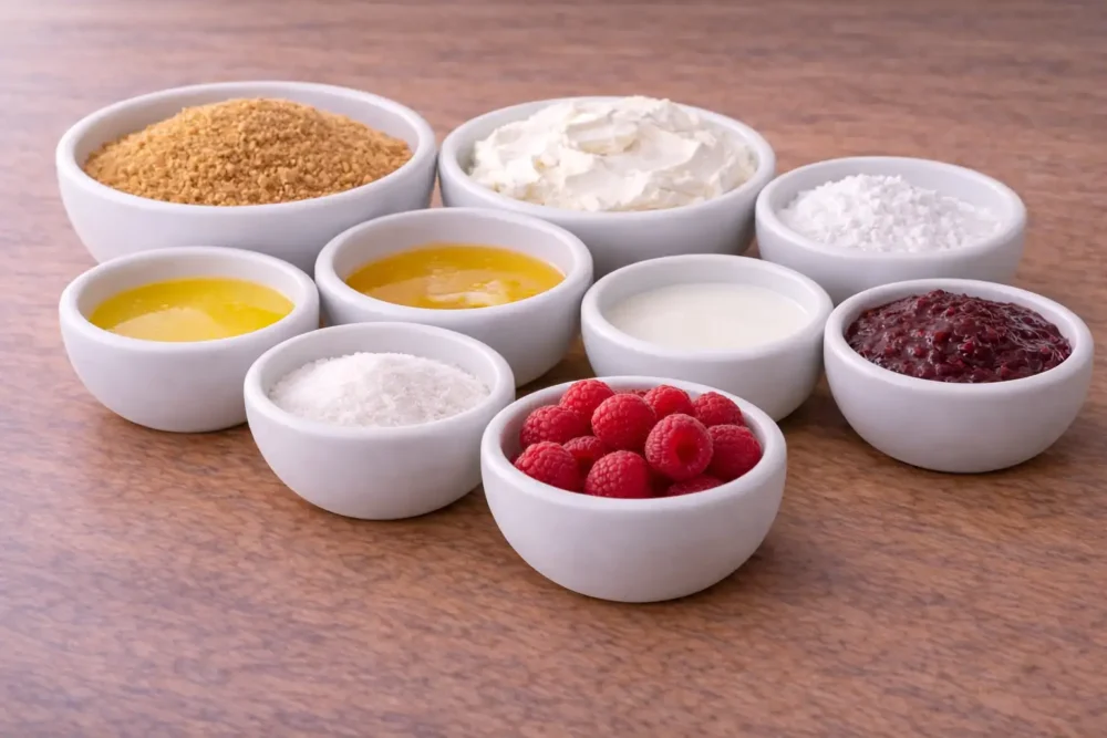 Raspberry Swirl No-Bake Cheesecake ingredients