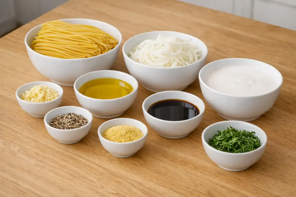 Vegan Caramelized Onion Pasta ingredients