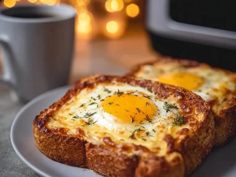 Enjoy a quick and delicious breakfast with Air Fryer Egg and Cheese Toast. Perfectly cooked eggs, gooey cheese on crunchy toast make this dish a family favorite in minutes. egg and cheese toast