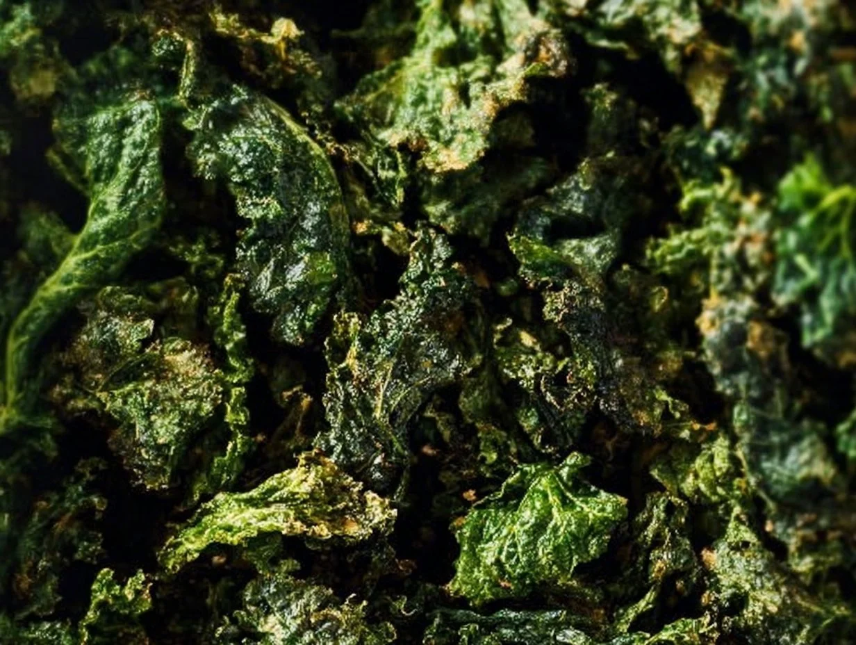 Bowl of crispy baked kale chips for a healthy snack option