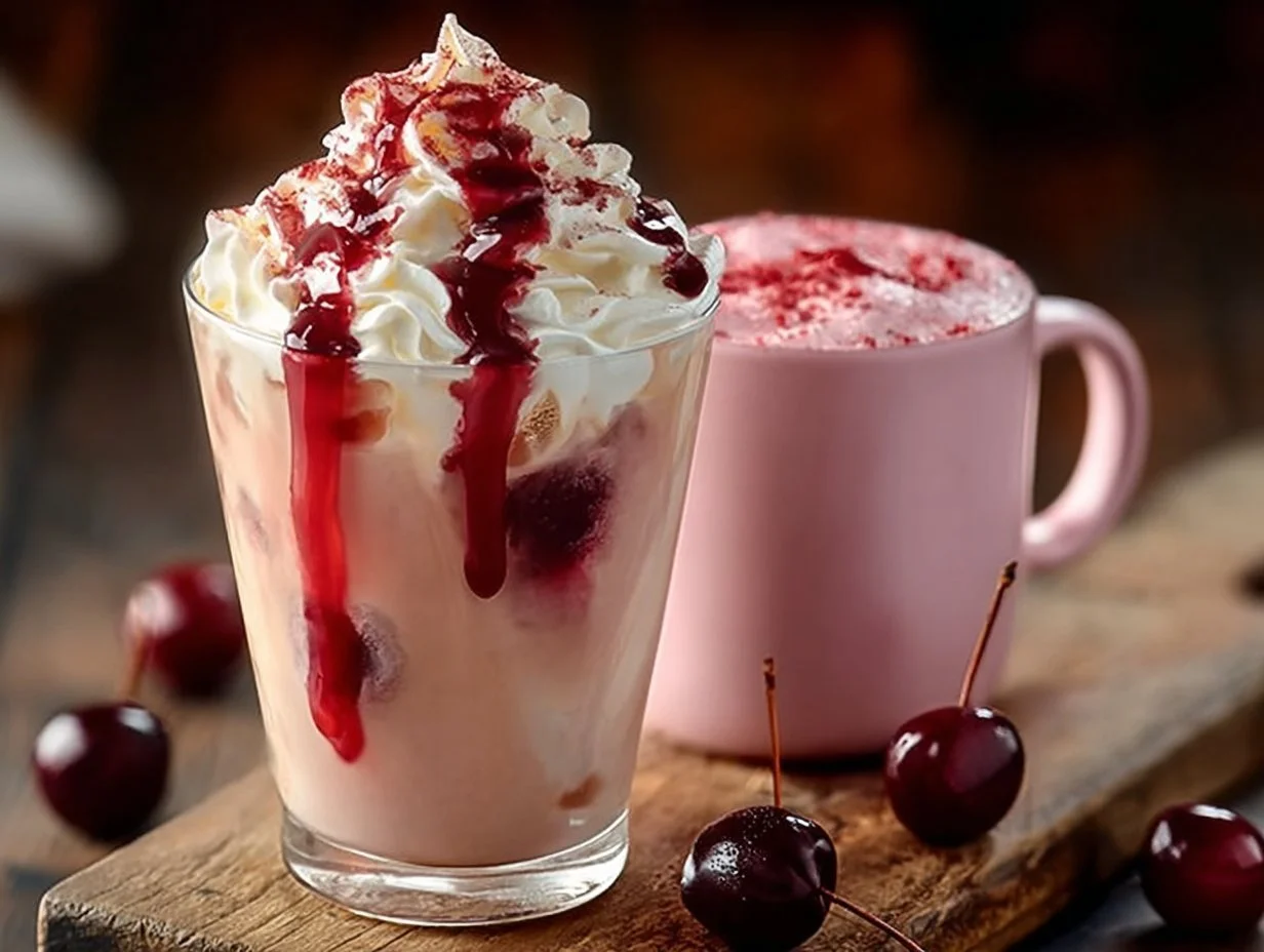 Cherry Vanilla Tea Latte: A Delightful Sip of Flavor Delicious Cherry Vanilla Tea Latte topped with frothy milk and cherry blossoms